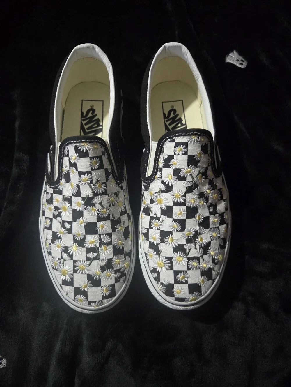 Platform Checkered Vans With Daisy Embroidery